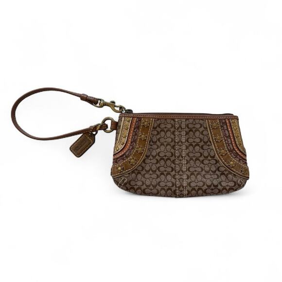 Coach Signature Logo Brown Wristlet - Picture 1 of 3